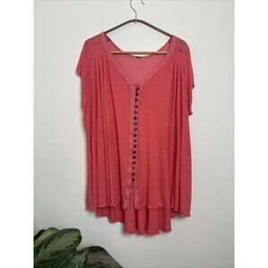 Free People Coral Button-Front Blouse